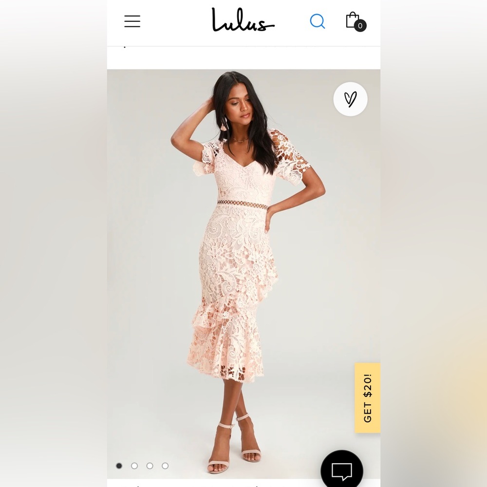 Lulus Briarwood Blush Pink Lace Ruffled Midi Dress small NWT